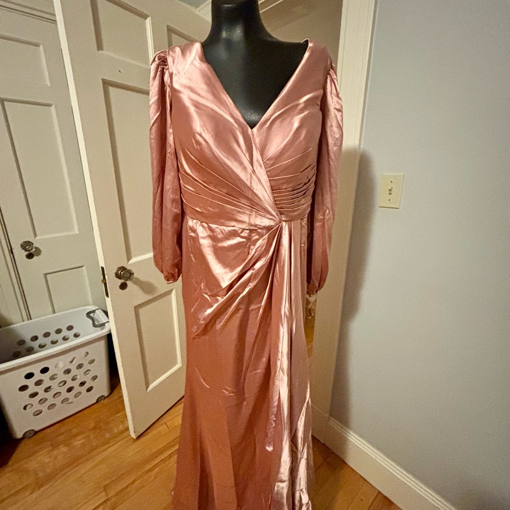 Chic Satin Long Sleeve Wrap Dress